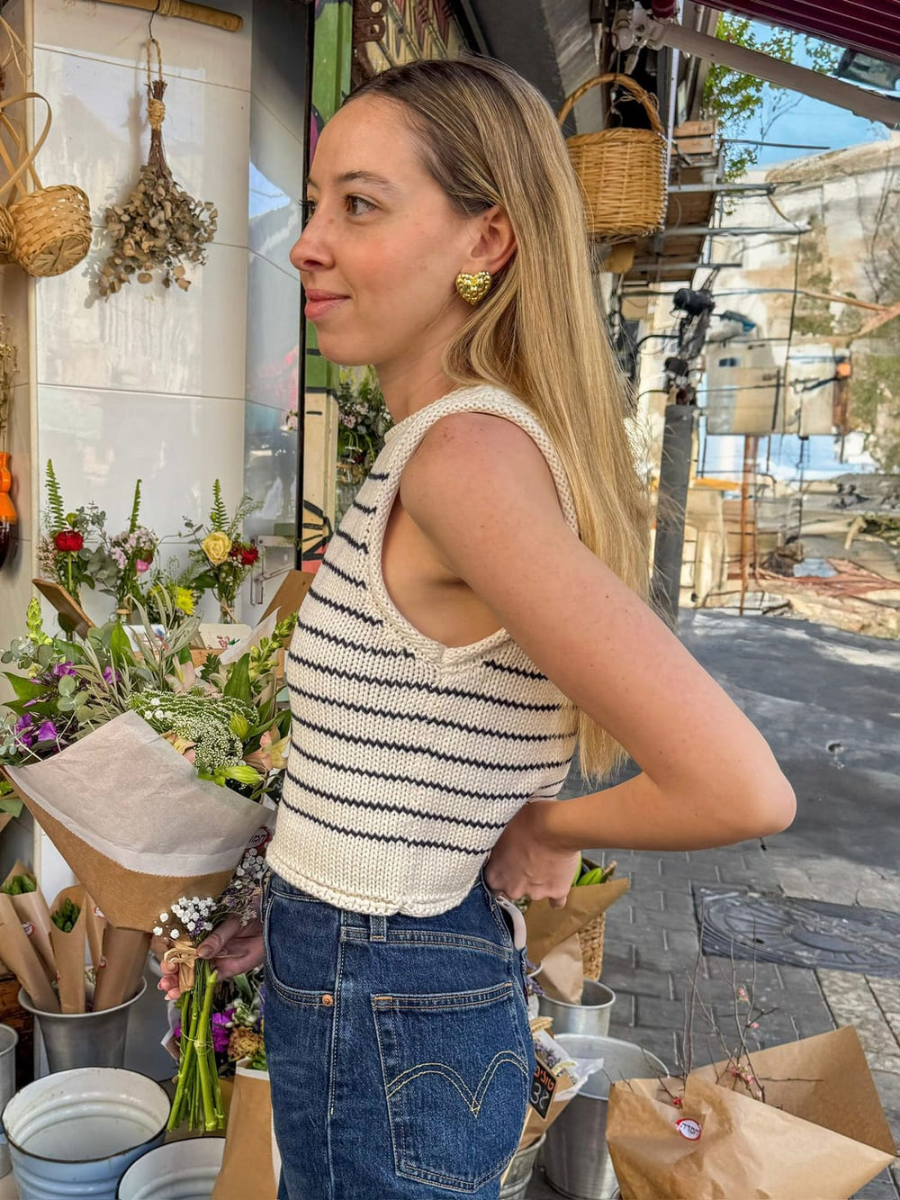Street style look with gold earring